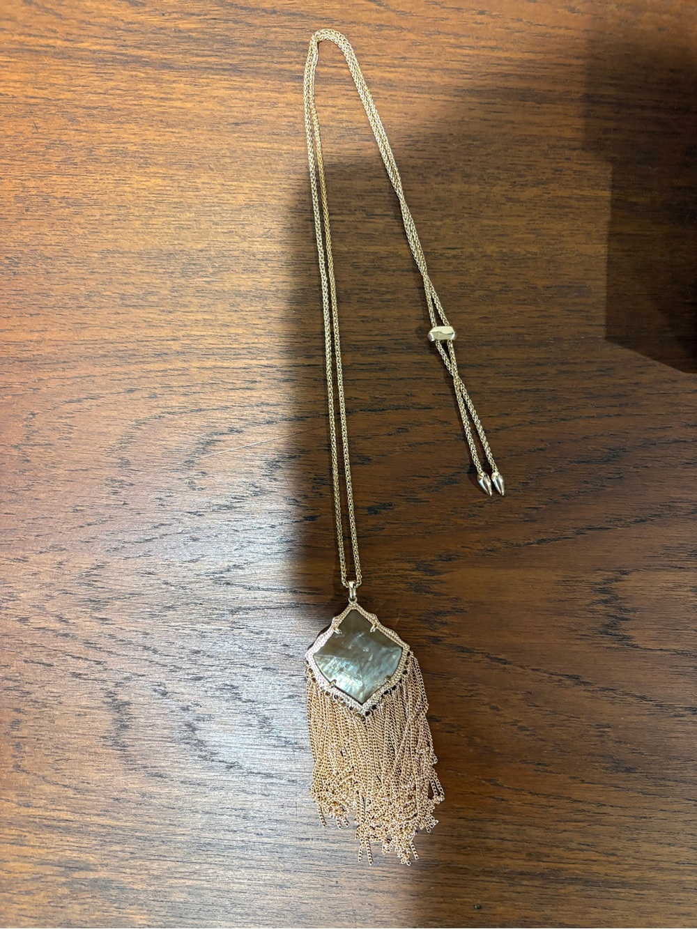 Kendra Scott Gold-Tone Fringe Pendant Necklace with Iridescent Stone
